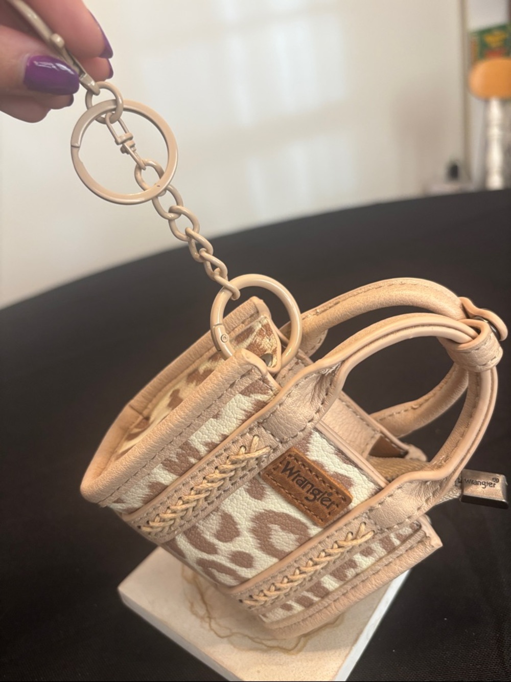 Wrangler Beige Leopard Mini Tote Keyring - Picture 3 of 3